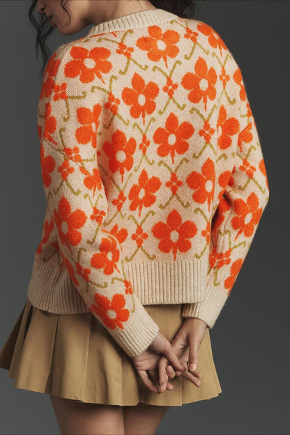 Jacquard Button-Up Knit Cardigan