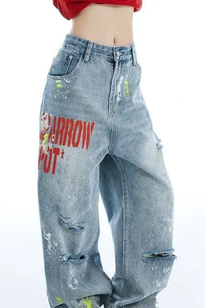 Vaqueros anchos bordados lavados