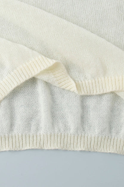 Blusa Minimalista Tejida Calada de Polo con Mangas Abullonadas