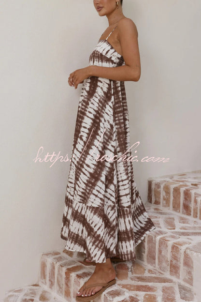 Fashionable Tie-dye Print Spaghetti Strap High-waisted Casual Vacation Maxi Dress