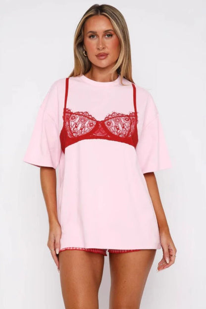 Camiseta Casual de Manga Corta con Estampado de Corsé