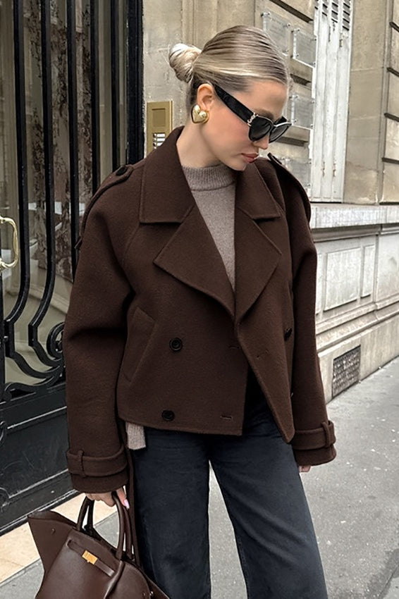Chaqueta de doble botonadura en mezcla de lana marrón