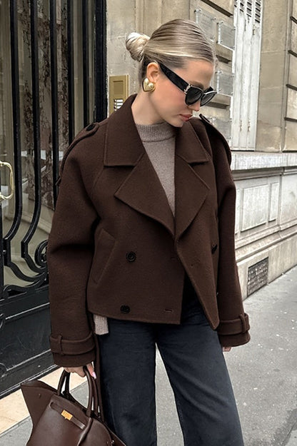 Chaqueta de doble botonadura en mezcla de lana marrón