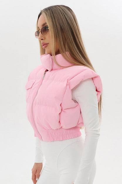 Cute Stand-collar Solid Short Slim Vest