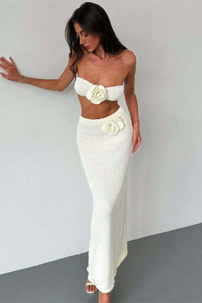 Vestido Bohemio con Top Tubo de Punto y Parches Florales