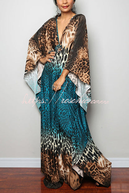 Unique Print Loose V-Neck Batwing Sleeve Casual Maxi Dress