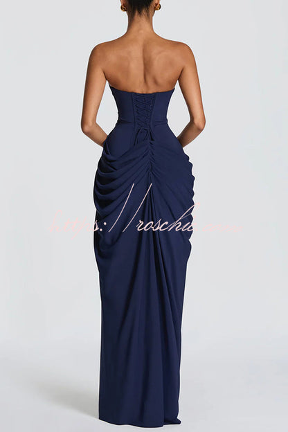 Cyra Back Lace-up Asymmetrical Pleats Strapless Slit Maxi Dress（Buy 2 Get Free Shipping）