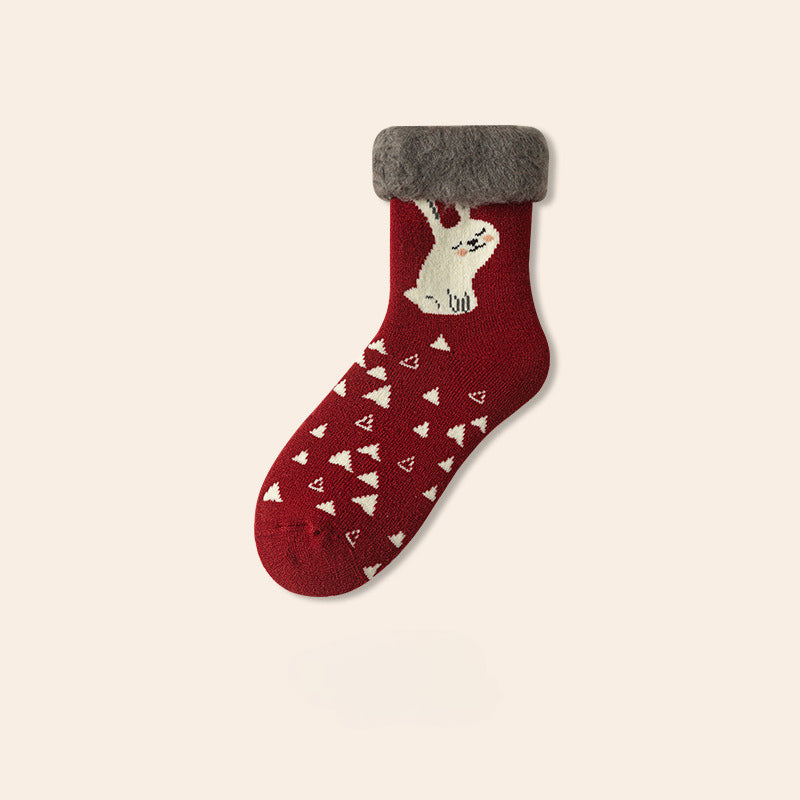 Plush Extra Thick Terry Red Mid Length Socks