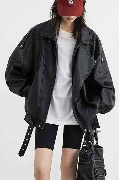 Chaqueta de cuero moto oversize