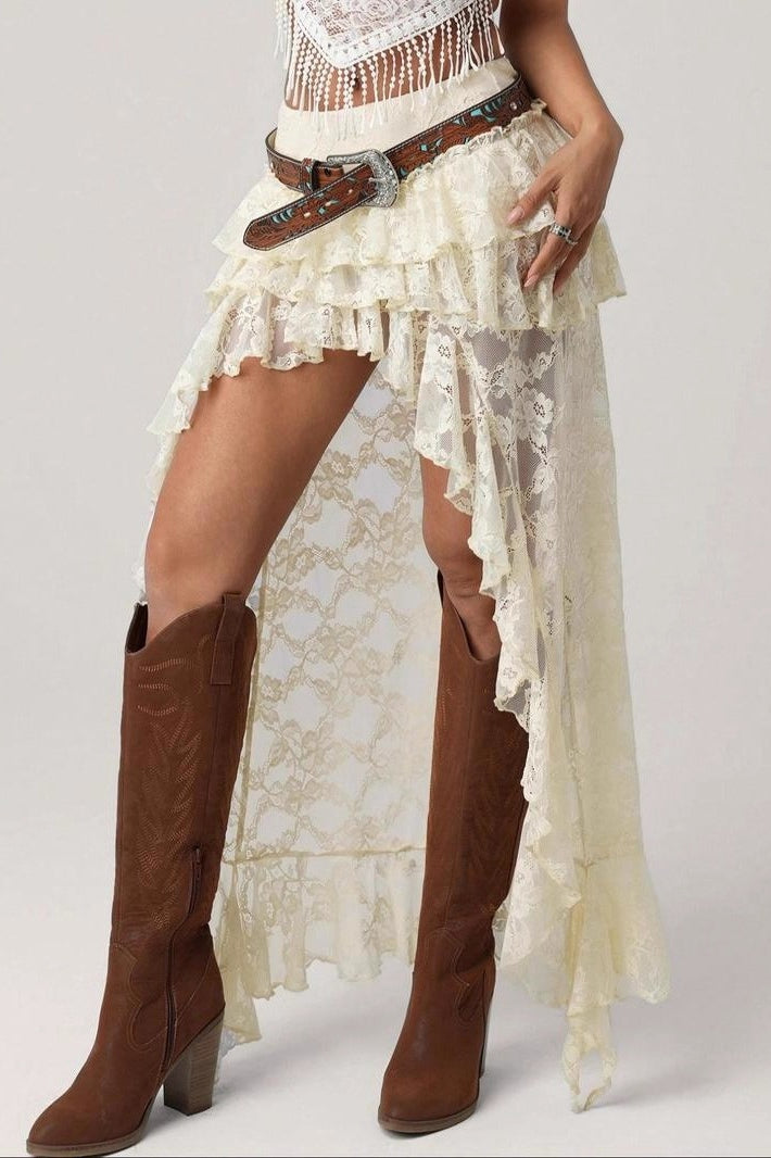 Lace Asymmetric Bodycon Skirt