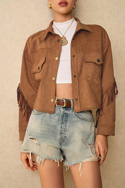 Chaqueta casual con flecos en el bajo y hombros caídos