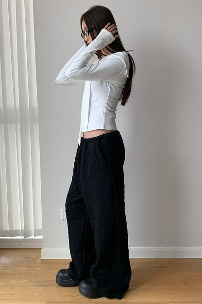 Pantalones térmicos gruesos acolchados con forma de diamante y cordón