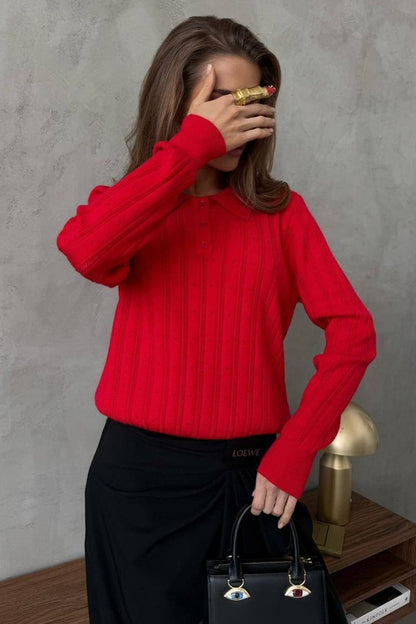 Blusa holgada de manga larga con cuello polo jacquard
