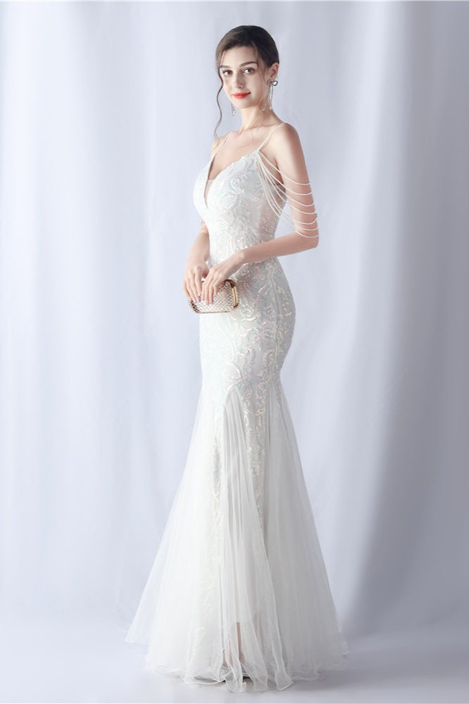 Vestido maxi de cóctel de malla con abalorios