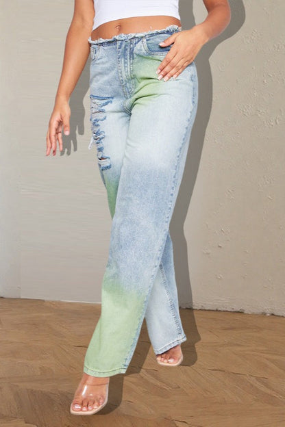 Ripped Color Block Ink Splash Distressed Jeans