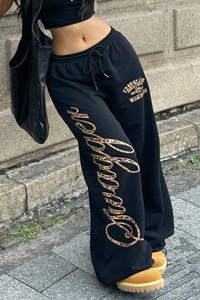 Pantalones Anchos Casuales con Estampado Gráfico de Hip Hop