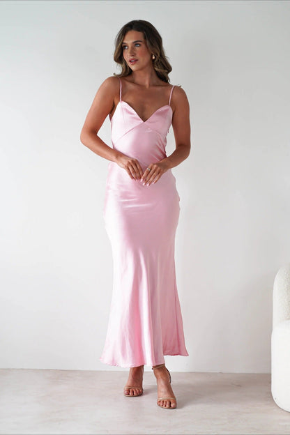 Vestido de fiesta sin espalda con lazo de satén
