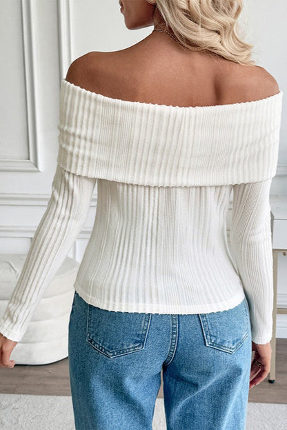Textured Off Shoulder Slim Fit Sweater
