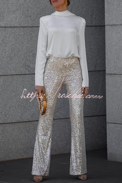 Diva Sequin High Rise Elastic Waist Flare Pants(Shipped Within 24 Hours)