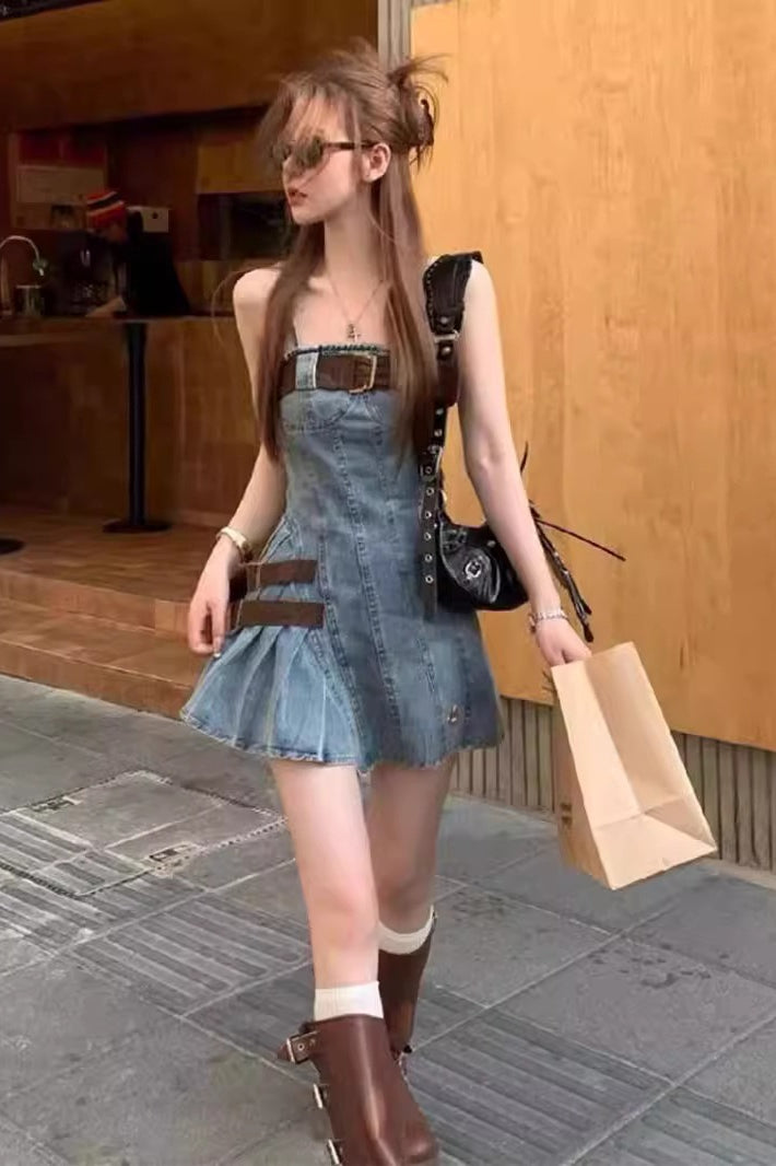 High Waist  Denim Dress