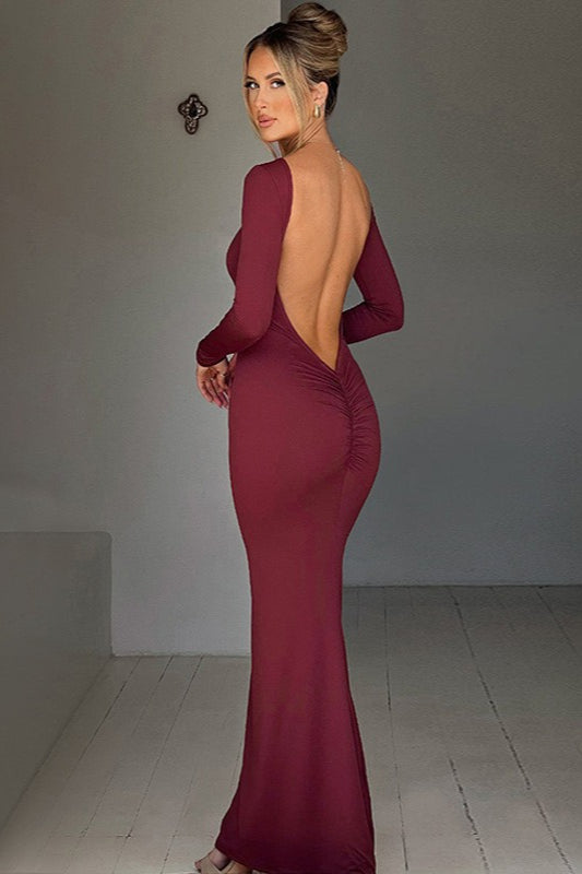 Vestido Formal Ajustado sin Espalda de Manga Larga