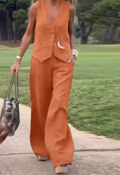 Casual Vest Wide Leg Pant Suit