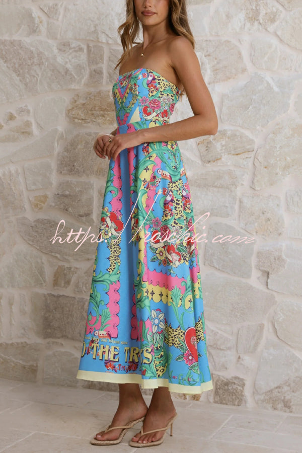 Unique Printed Sleeveless Off-shoulder Casual Vacation Midi Dresses