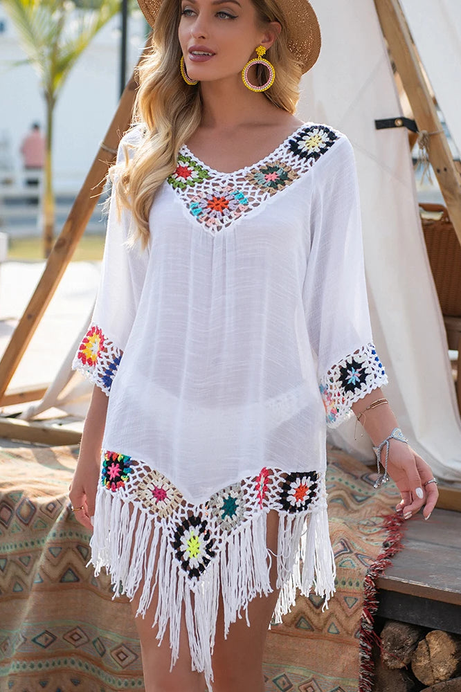 Vestido boho blanco con flecos