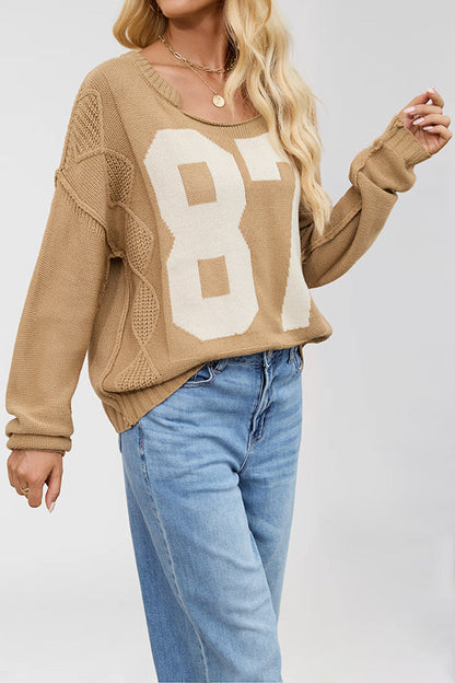 Fashionable Digital Jacquard Loose Long-sleeved Knit Sweater