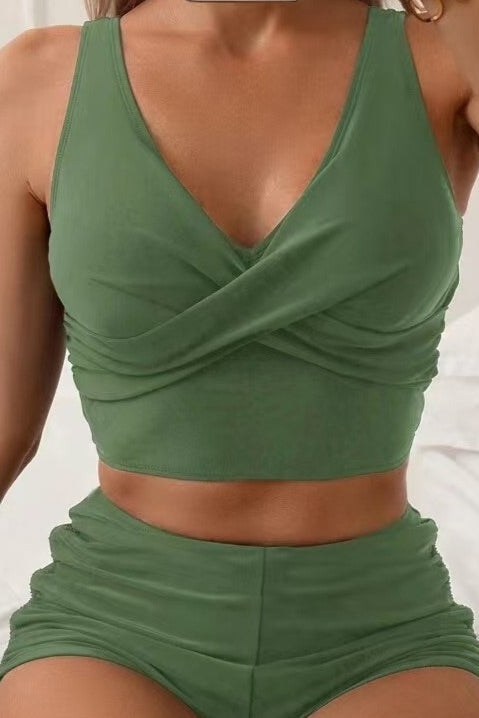 Conjunto de bikini de dos piezas con tiras cruzadas estilo vacaciones