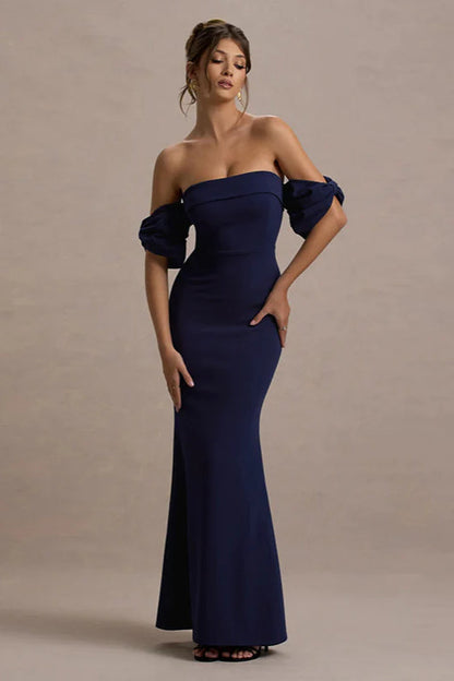 Elegant Fit-and-Flare Bubble Sleeve Strapless Party Dress