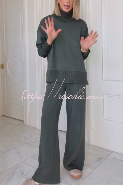 Barker High-Neck Long Sleeve Side Zipper Sweatshirt and Elastic Waist Pocketed Loose Pants Set (Shipped Within 24 Hours)