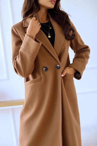 Wool Blend Double Breasted Lapel Elegant Overcoat