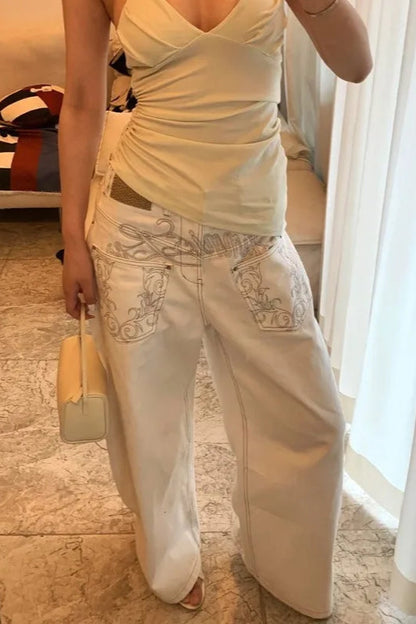 High Waist Printed Patchwork Jeans