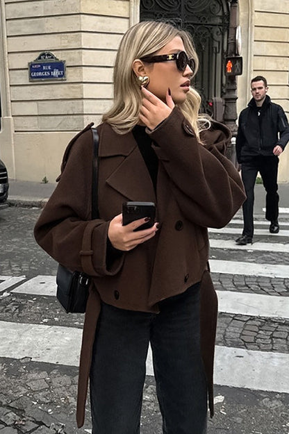 Chaqueta de doble botonadura en mezcla de lana marrón
