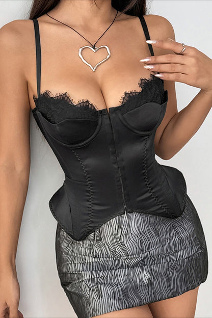 Top lencero vintage negro patchwork pesado con doble dobladillo