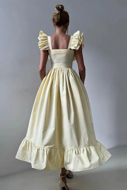 Ruffle Striped Square Collar Midi Dress