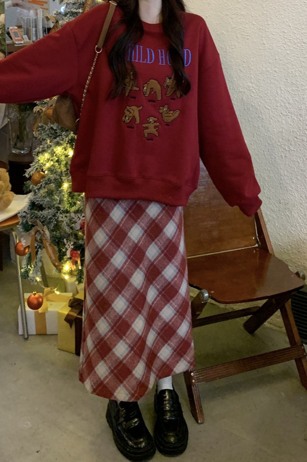 Falda Vintage de Talle Alto con Abertura y Corte en A