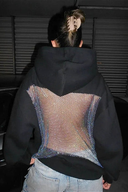 Sudadera casual deportiva con capucha de manga larga y recortes de malla