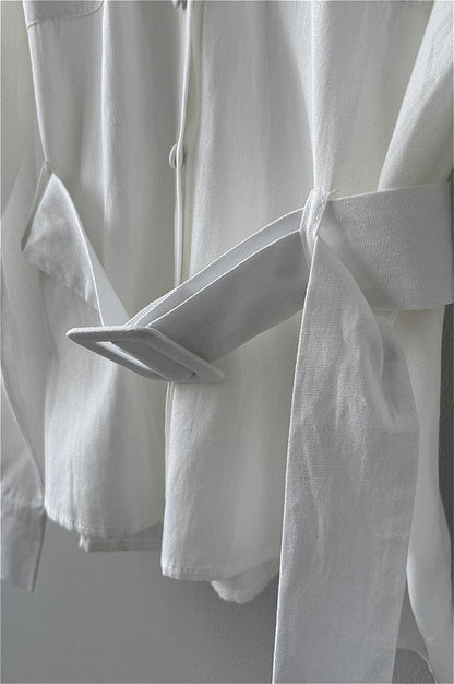 Vintage Waist Cinched Belted Long Sleeve Blouse