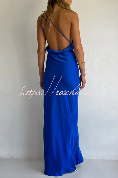 Solid Color Halter Neck Tie Backless Slim Fit Drape Maxi Dress