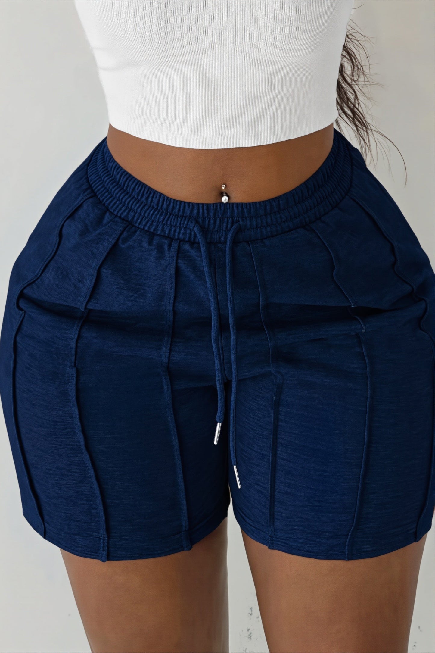 Pantalones cortos sólidos con retazos y cordón