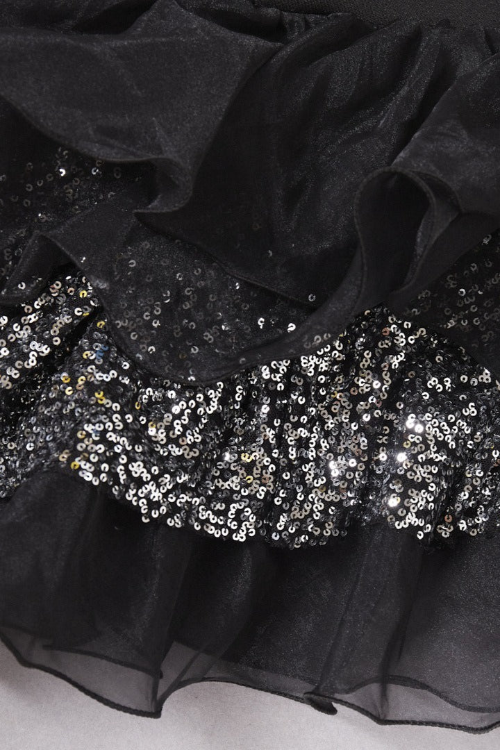 Vestido de Fiesta Asimétrico de Malla con Volantes Negro