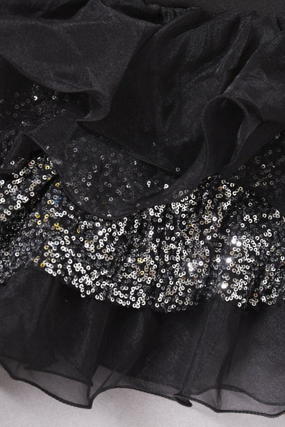 Vestido de Fiesta Asimétrico de Malla con Volantes Negro