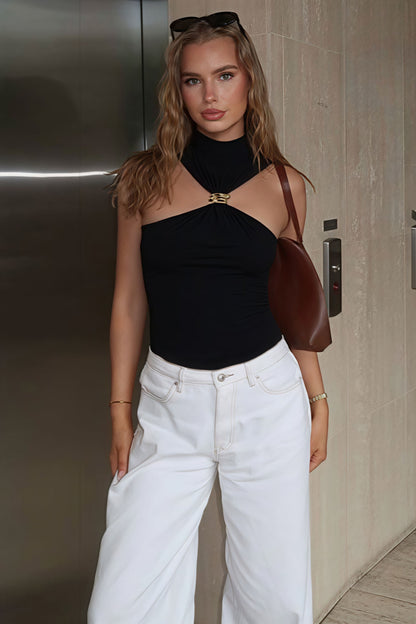 Top halter sexy minimalista de metal sólido delgado