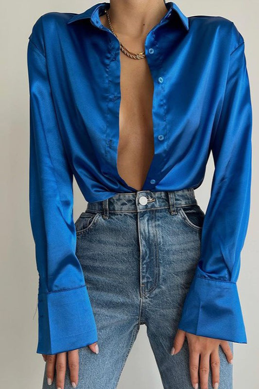 Lace Leather Panel Sheer  Long Sleeve Chic Blouse