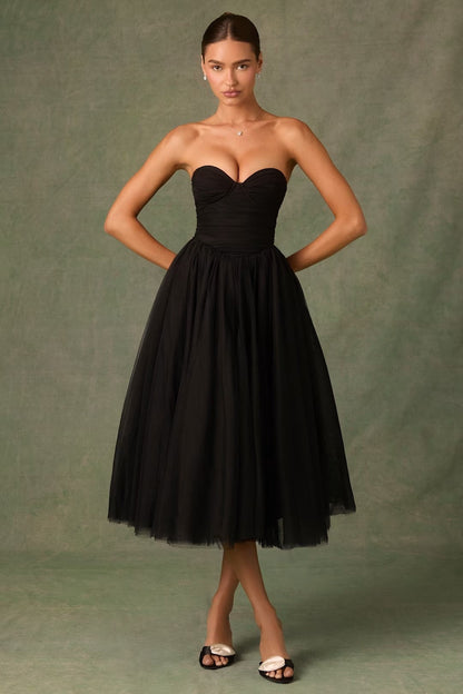 Sheer Bustier Strapless Cocktail Dress