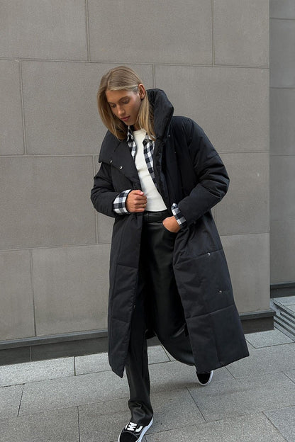 Chaqueta Puffer Larga con Cuello Alto