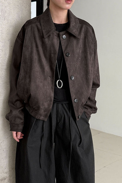 Short Suede Lapel Collar Jacket