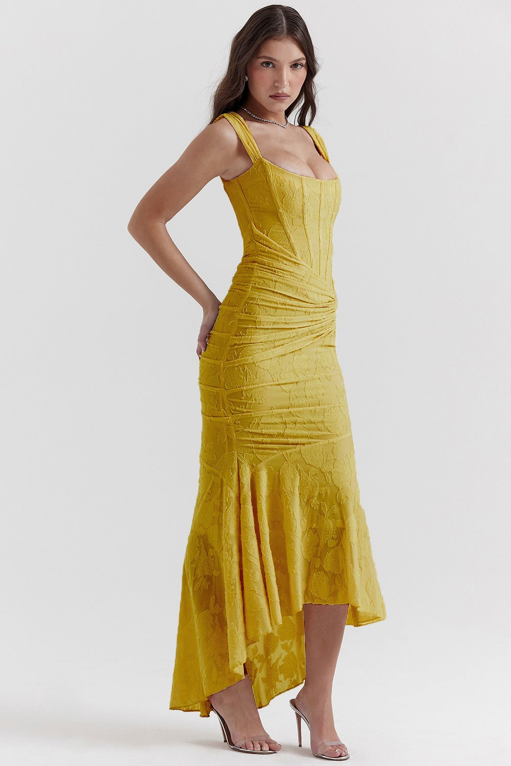 Vestido de gala de sirena de jacquard de malla elástica